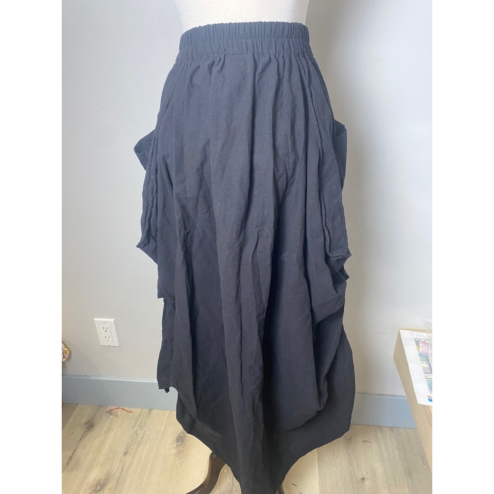 Thaluta Black Draped Cargo Maxi Skirt Elastic Waist Drawstring Ruched Boho NWT